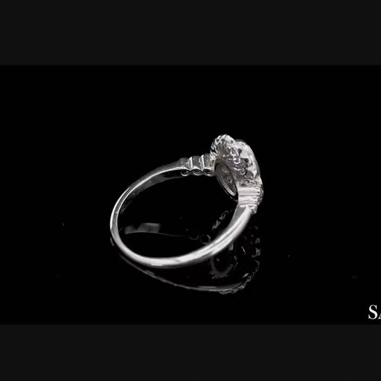 Vintage Platinum 900 Natural Diamond Milgrain Oval Shape Engagement Band Ring