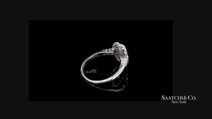 Vintage Platinum 900 Natural Diamond Milgrain Oval Shape Engagement Band Ring