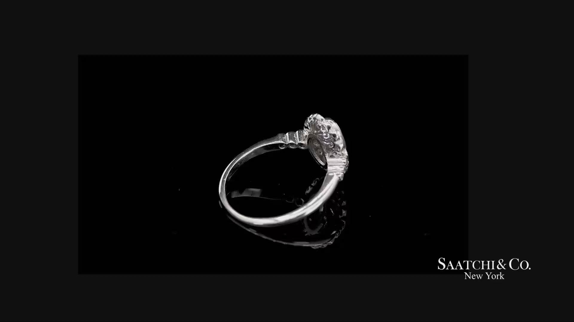 Vintage Platinum 900 Natural Diamond Milgrain Oval Shape Engagement Band Ring