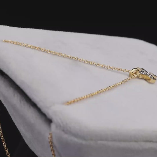 18K(750) Yellow Gold Natural Diamond Cross Pendant Necklace with Chain