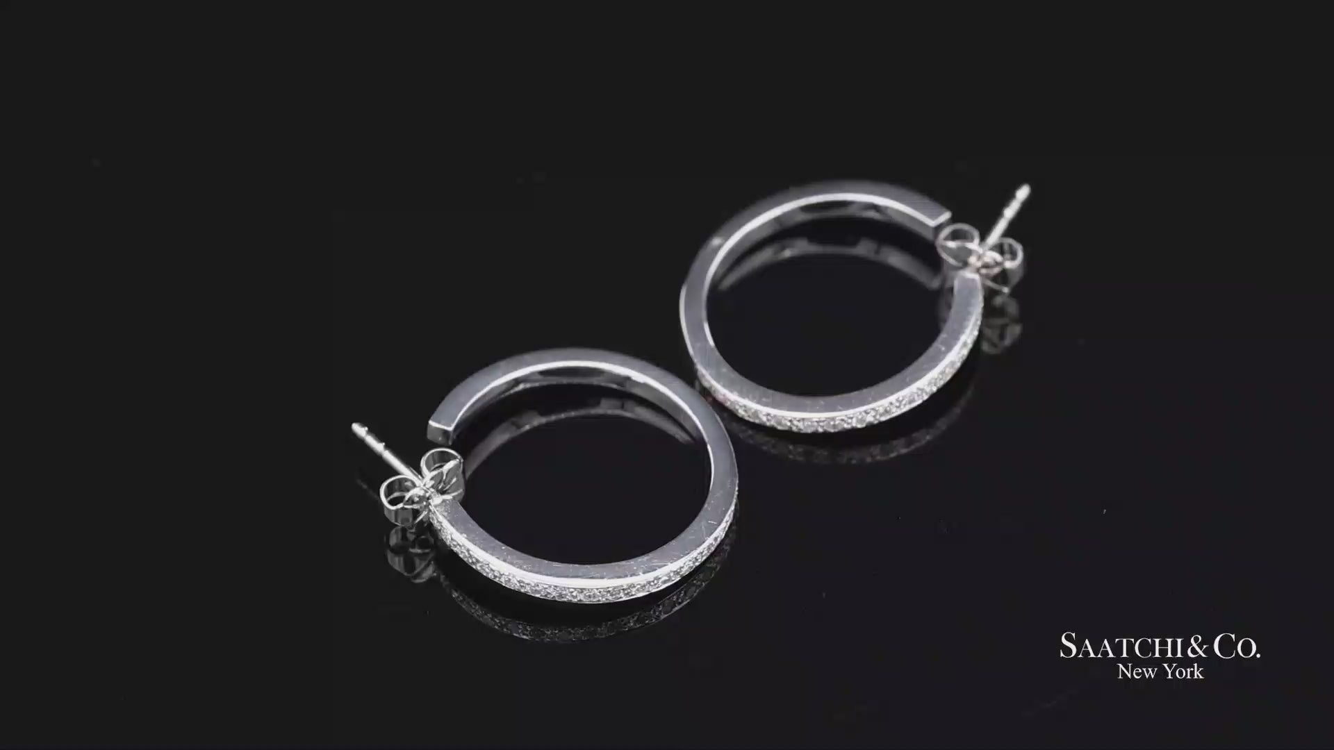 18K(750) Solid White Gold Natural Diamond Hoop Earrings