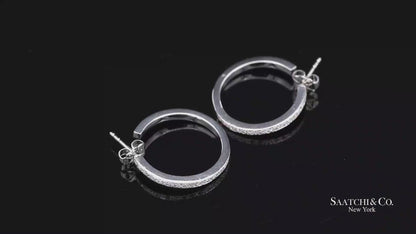 18K(750) Solid White Gold Natural Diamond Hoop Earrings