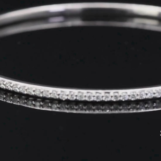 14K (585) Solid White Gold All Around Natural Diamond Bangle Bracelet