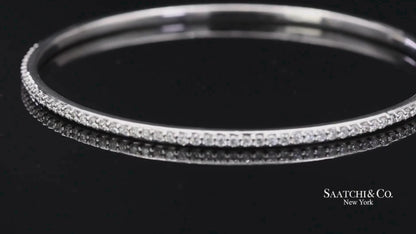 14K (585) Solid White Gold All Around Natural Diamond Bangle Bracelet