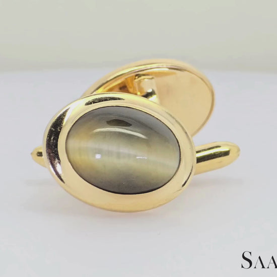 14K (585) Yellow gold - Natural Tiger eye's Top Quality: Cufflinks