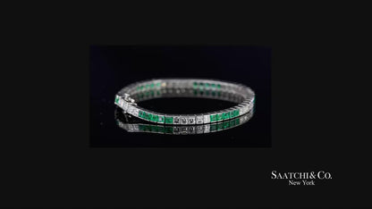 Platinum 950 Custom Made Natural Diamond and Emerald Bezel Tennis Bracelet