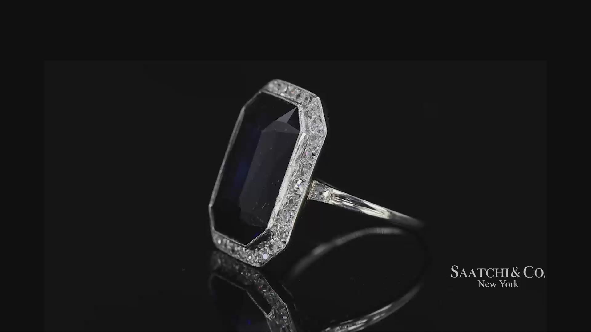 Vintage 18k White Gold Synthetic Sapphire and Natural Diamond Milgrain Ring