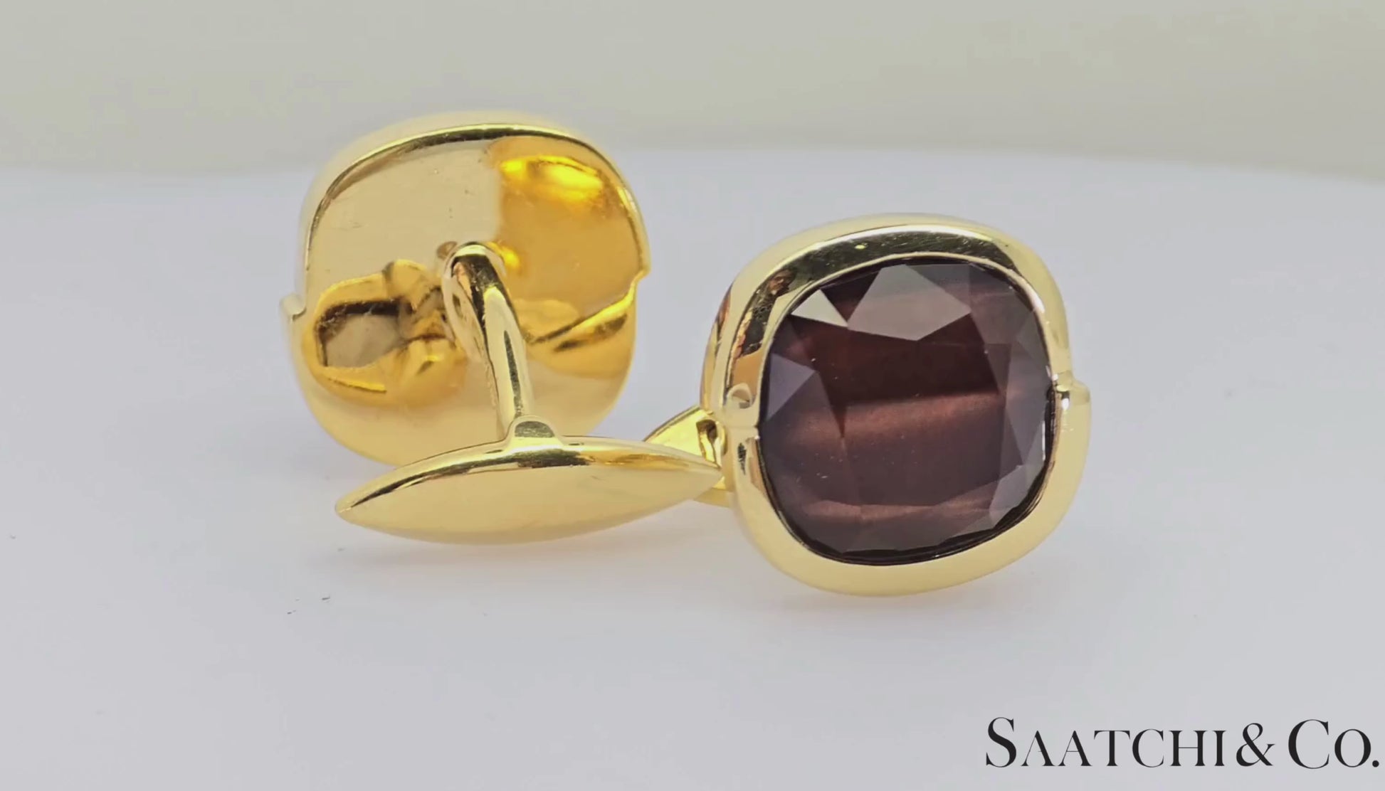 18K (750) Yellow Gold - Natural 15 Ct Brown Quartz: Cufflinks