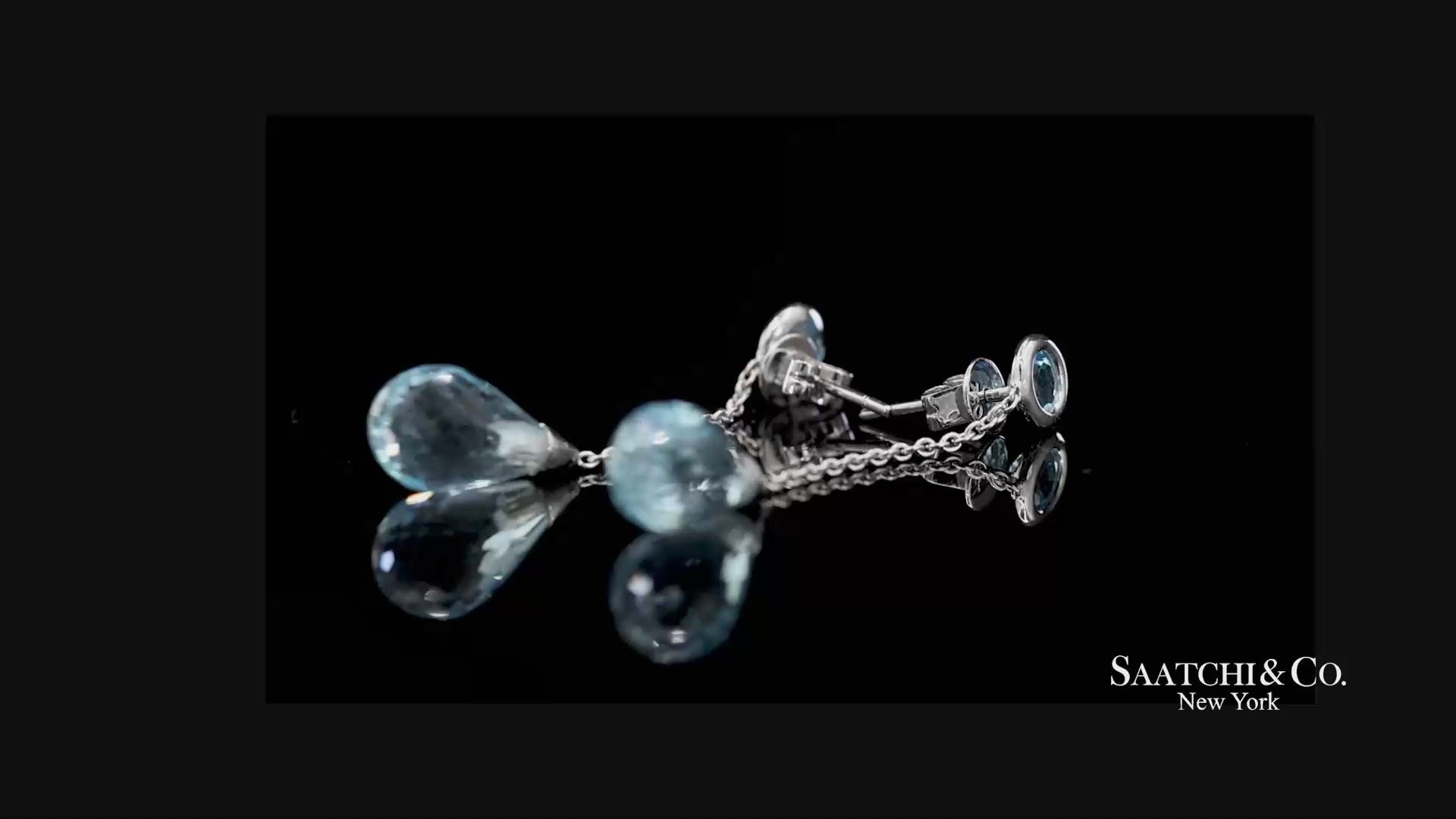 18K 750 Solid White Gold Blue Topaz Drop Earrings
