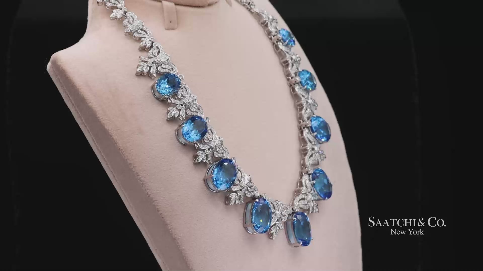 10K White Gold Natural Diamond Royal Blue Topaz Elegant Necklace