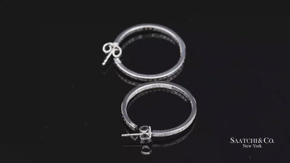 18K 750 Solid White Gold In and Out Natural Diamond Hoop Earrings