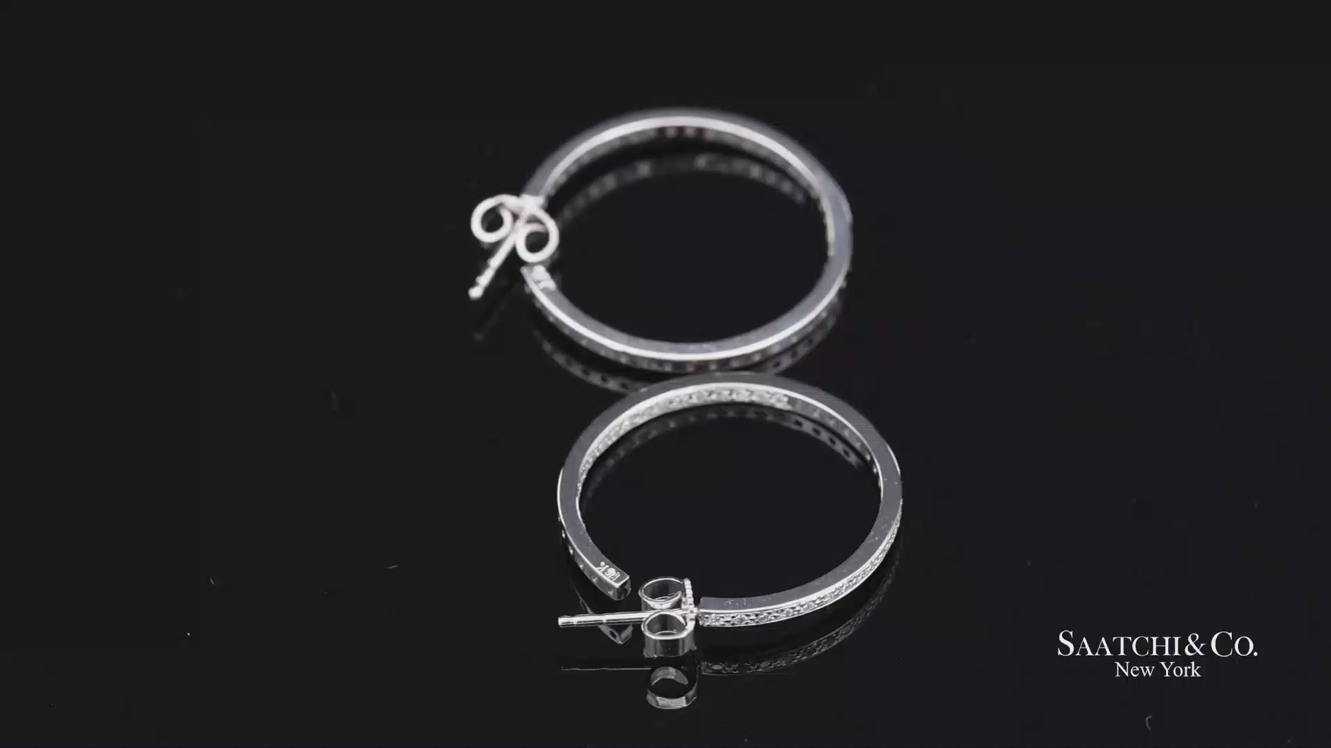 18K 750 Solid White Gold In and Out Natural Diamond Hoop Earrings