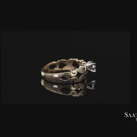 0.13 Ct Natural Diamond 14K Yellow Gold Openwork Scroll Design Ring