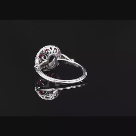14K (585) White Gold Natural Brilliant Diamond Semi Mount Ruby Ring Size 7
