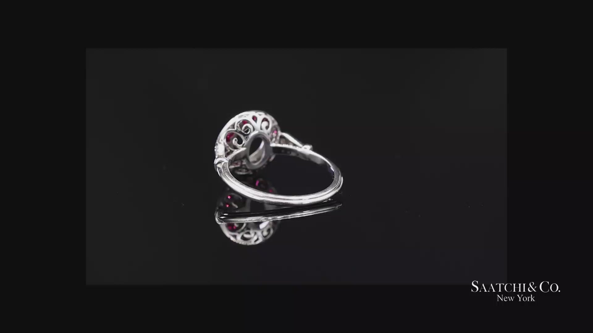 14K (585) White Gold Natural Brilliant Diamond Semi Mount Ruby Ring Size 7