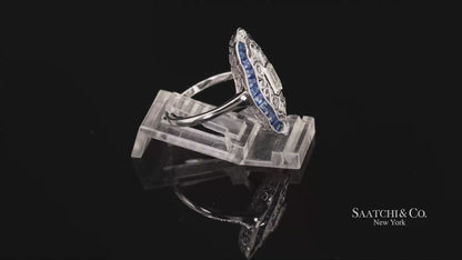 Elegant 18K White Gold Natural Diamond and Blue Sapphire Ring