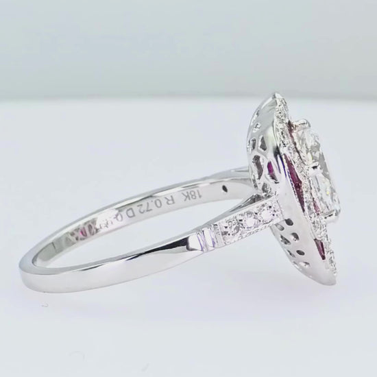 18k (750) White Gold - Pear Shape Ring: Natural Diamond and Ruby