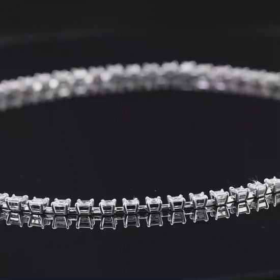 18K(750) White Gold Carre Cut Natural Diamond Tennis Necklace