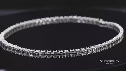 18K(750) White Gold Carre Cut Natural Diamond Tennis Necklace