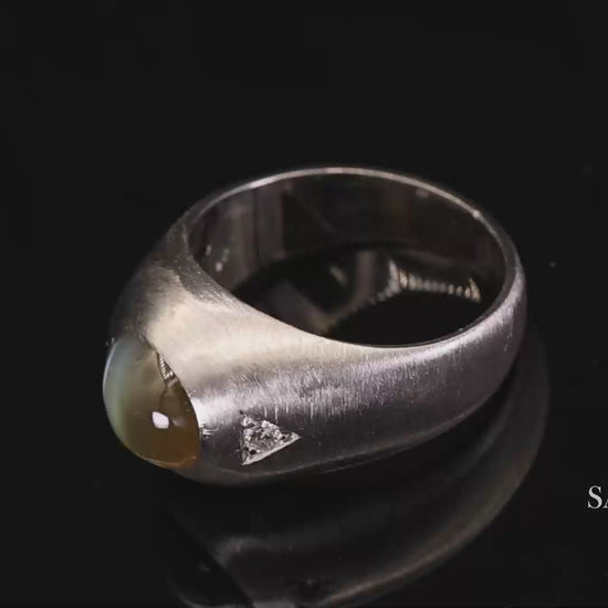Platinum 950 Natural Chrysoberyl Cat's Eye and Natural Diamond Ring
