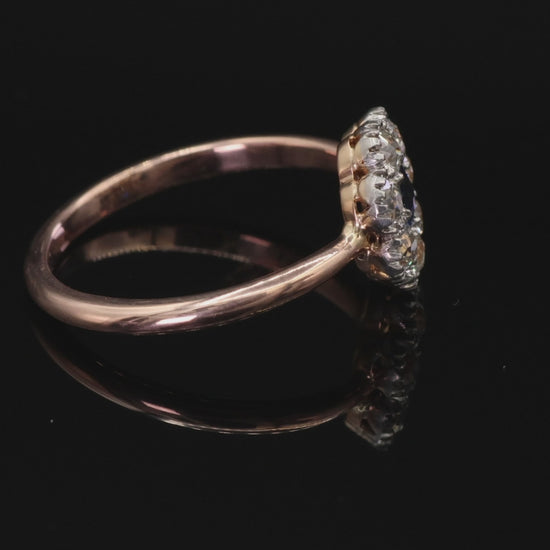 14K (585) Yellow White Rose and Gold Vintage Sapphire Diamond Ring