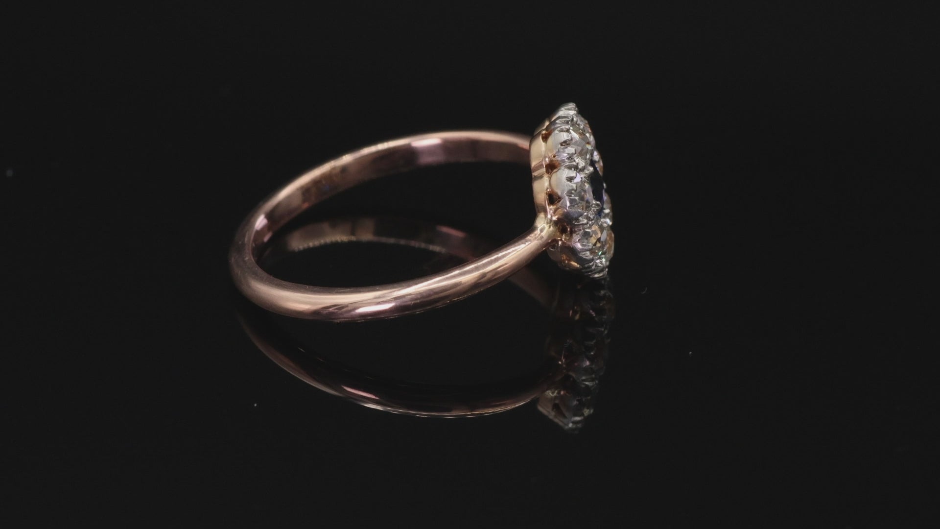 14K (585) Yellow White Rose and Gold Vintage Sapphire Diamond Ring