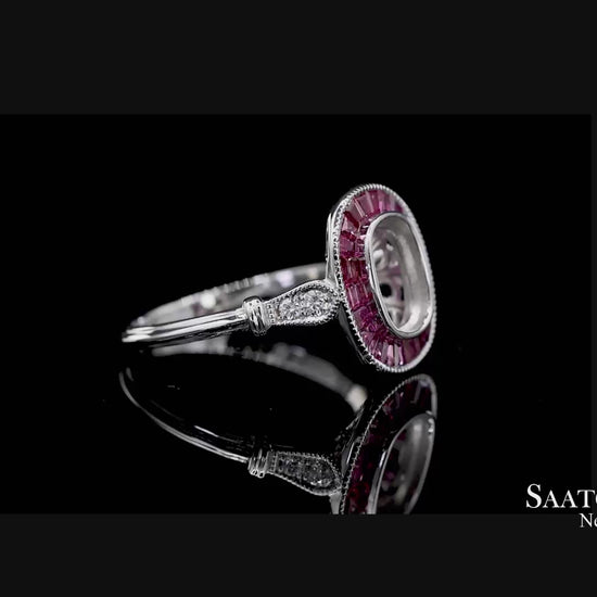 14K White Gold 0.10 ct Natural Diamond and 1.10 ct Natural Ruby Semi Mount Ring