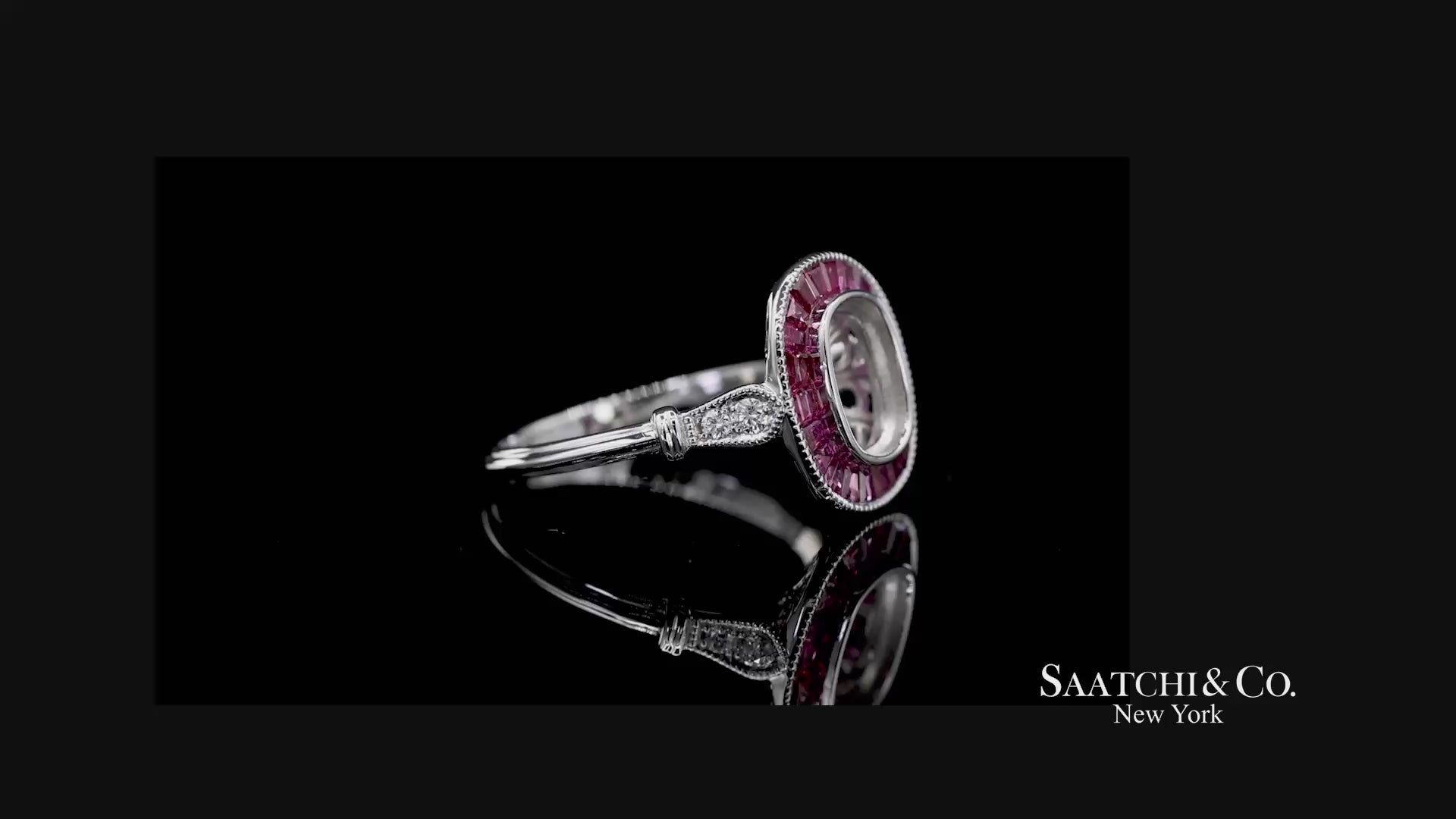 14K White Gold 0.10 ct Natural Diamond and 1.10 ct Natural Ruby Semi Mount Ring