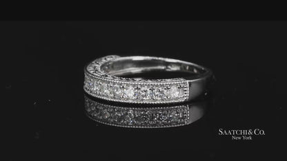 14K (585) White Gold Natural Diamond Engraved Band Ring