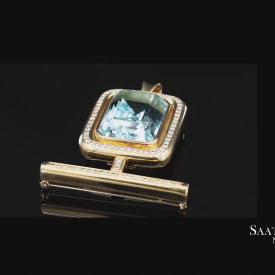 GIA 60 Ct Aquamarine and 4 Ct Diamond 18K Yellow Gold Convertible Pendant Brooch