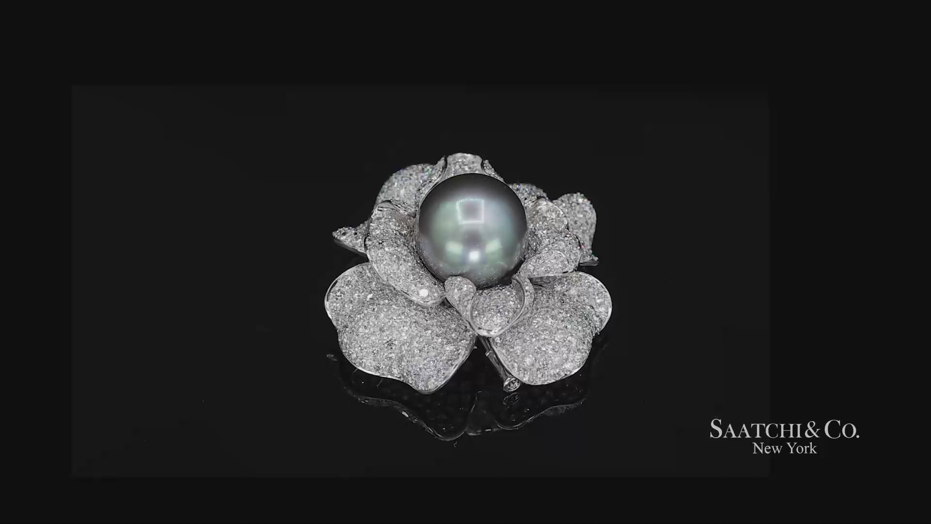 18K(750) White Natural Diamond and Black Pearl Brooch/Pin/Pendant/Necklace