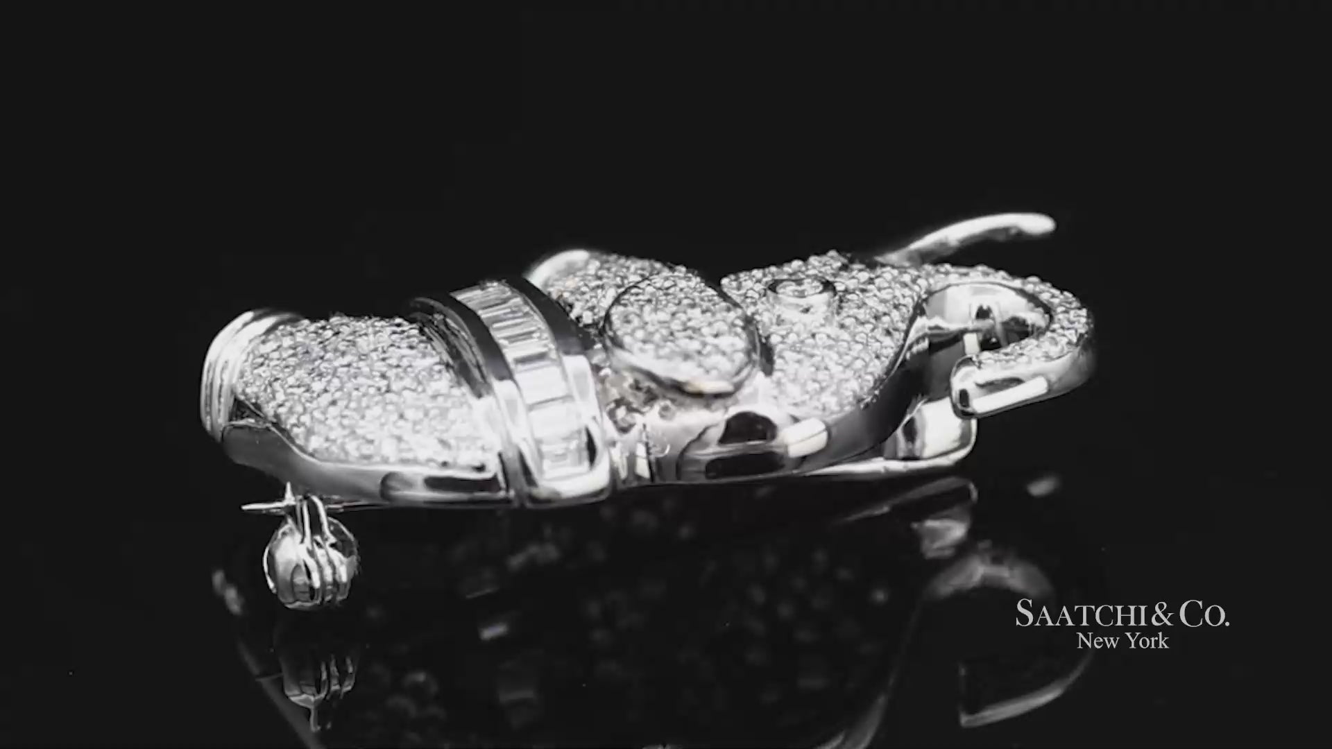 18K (750) White Gold Natural Diamond Elephant Brooch/Pin