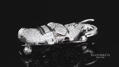 18K (750) White Gold Natural Diamond Elephant Brooch/Pin