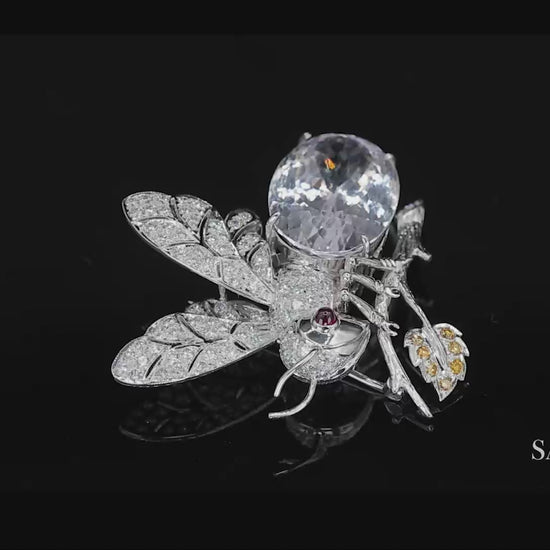 18K(750) Natural White Diamond with Kunzite stone Bee  Pin/Brooch/Pendant