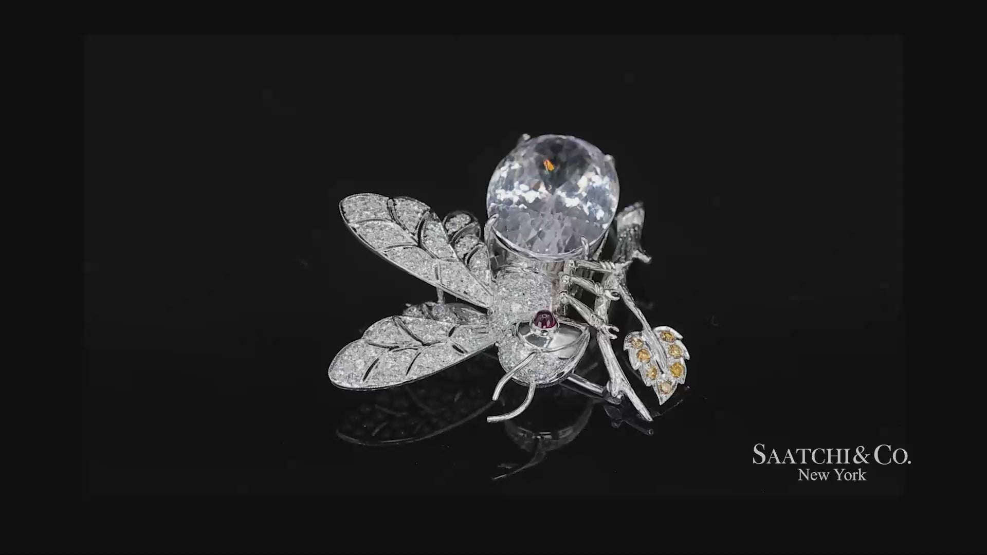 18K(750) Natural White Diamond with Kunzite stone Bee  Pin/Brooch/Pendant