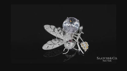 18K(750) Natural White Diamond with Kunzite stone Bee  Pin/Brooch/Pendant