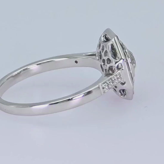 18K (750) White Gold Cushion Shape Natural Diamond Sapphire Emerald: Ring