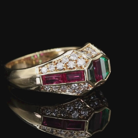 18k (750) Yellow Gold Natural Gemstone and Diamond Ring