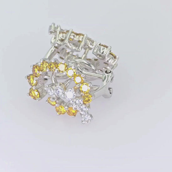 18k (750) White Gold Natural Fancy Yellow and White Diamond Earrings