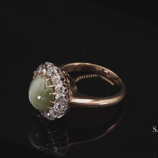 14K Cat Eye Diamond Ring Womens Vintage Halo Elegant Old Money Minimalist