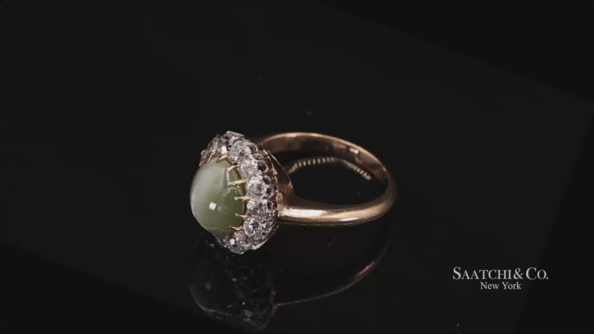 14K Cat Eye Diamond Ring Womens Vintage Halo Elegant Old Money Minimalist