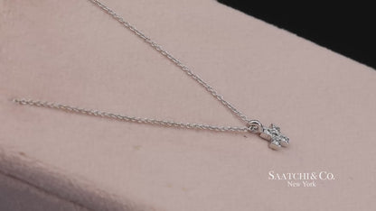18K(750) White Gold Natural Diamond Cross Pendant Necklace with Chain