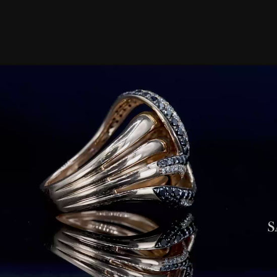 18K Solid Rose Gold Black and White Natural Diamond Ring