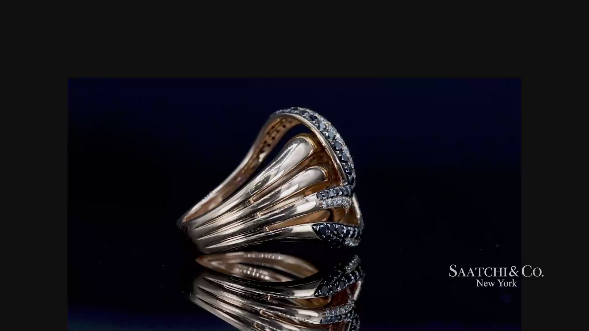18K Solid Rose Gold Black and White Natural Diamond Ring
