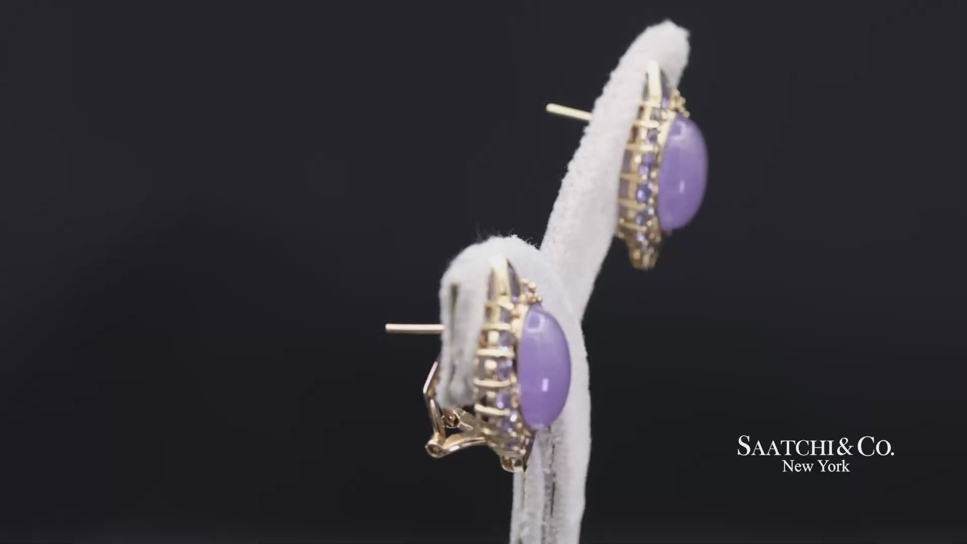 14K(585) Solid Yellow Gold Natural Purple Stone Omega Back Earrings
