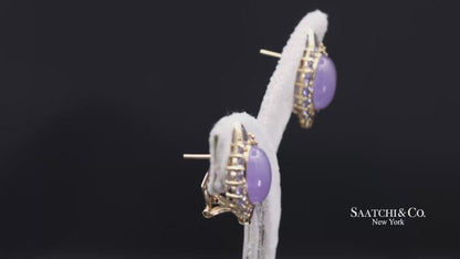 14K(585) Solid Yellow Gold Natural Purple Stone Omega Back Earrings