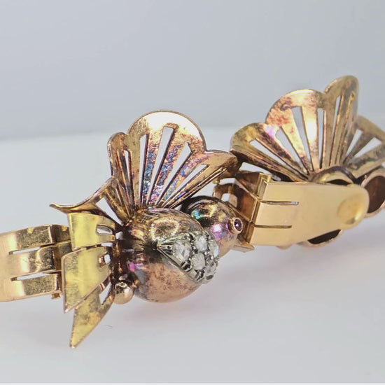 Vintage 18k (750) Yellow Gold Old Cut Natural Diamond Bird Shape Earrings