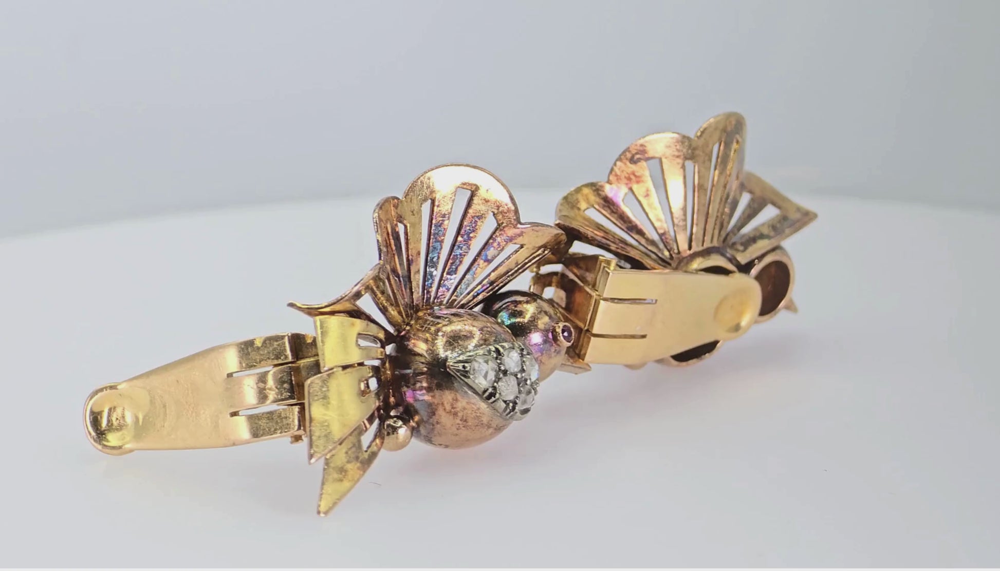 Vintage 18k (750) Yellow Gold Old Cut Natural Diamond Bird Shape Earrings