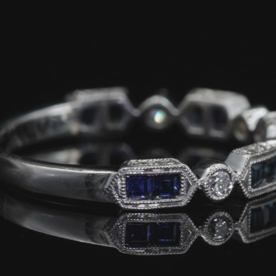 14k (585) White Gold Natural Diamond and Sapphire Band Ring Size 8