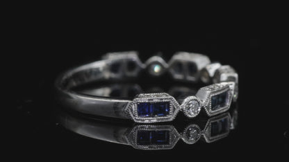 14k (585) White Gold Natural Diamond and Sapphire Band Ring Size 8